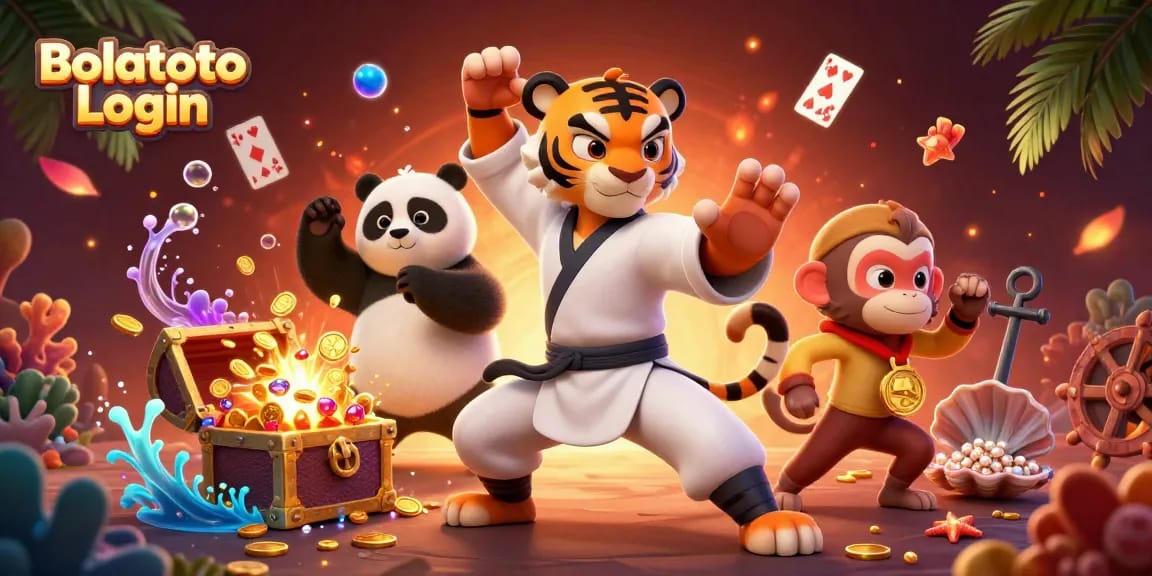 Experience Bolatoto Login with a kung fu tiger mastering the game amidst vibrant casino elements.