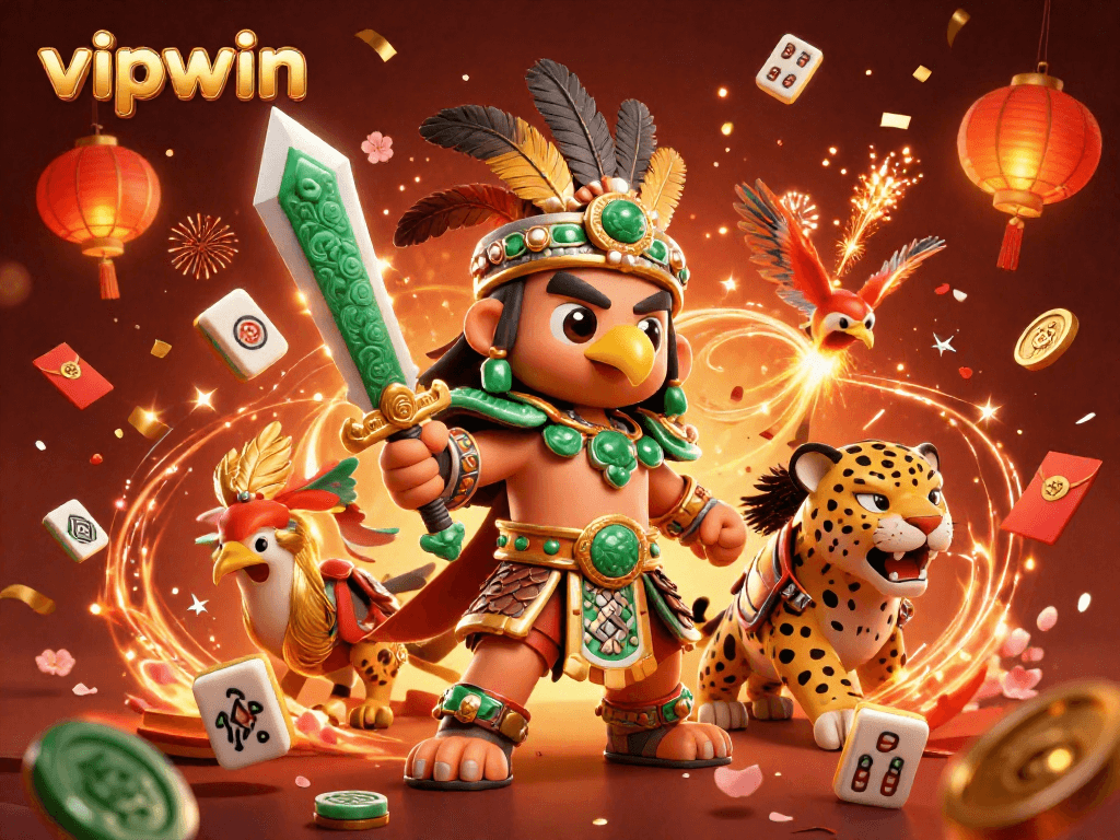 Play exciting games and win big at vipwin with vibrant casino elements and heroic characters.