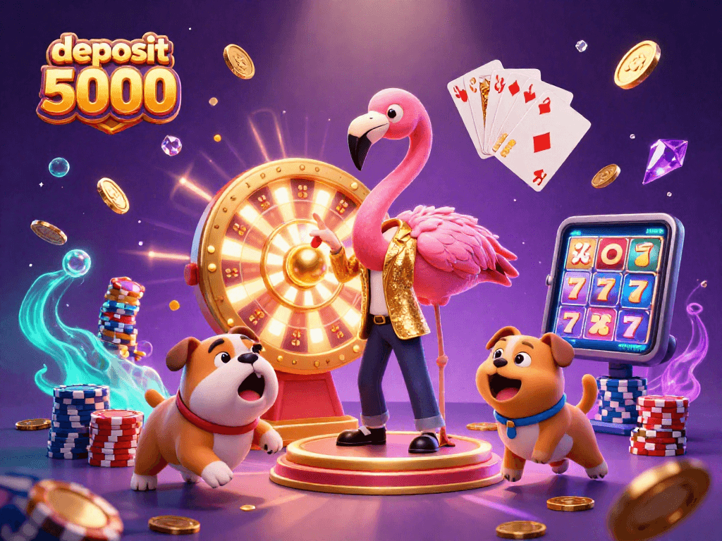 Experience thrilling gameplay with deposit 5000 as vibrant characters enjoy casino excitement surrounded by colorful chips and winning slots.