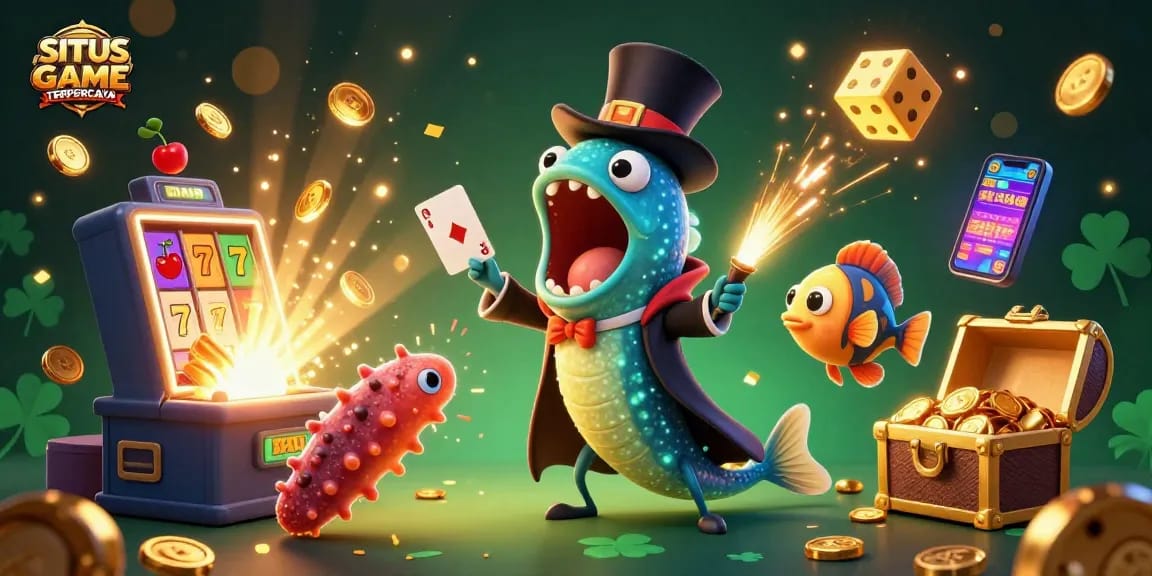 Experience the excitement of SITUS GAME TERPERCAYA with vibrant casino-themed elements in a magical underwater scene.