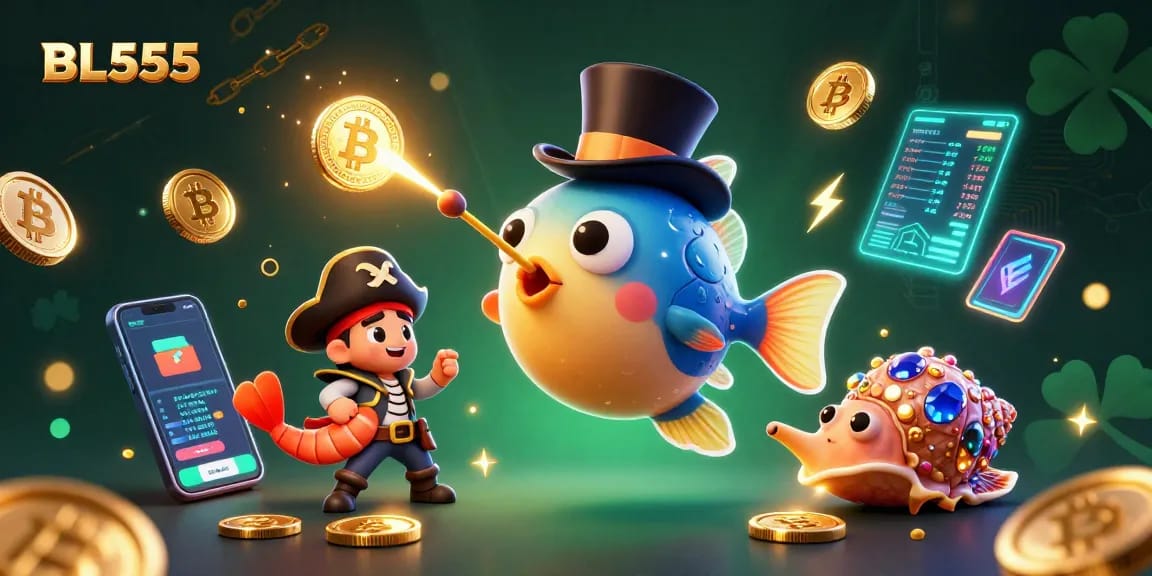 Engage with BL555's vibrant gaming scene featuring captivating characters and crypto coins