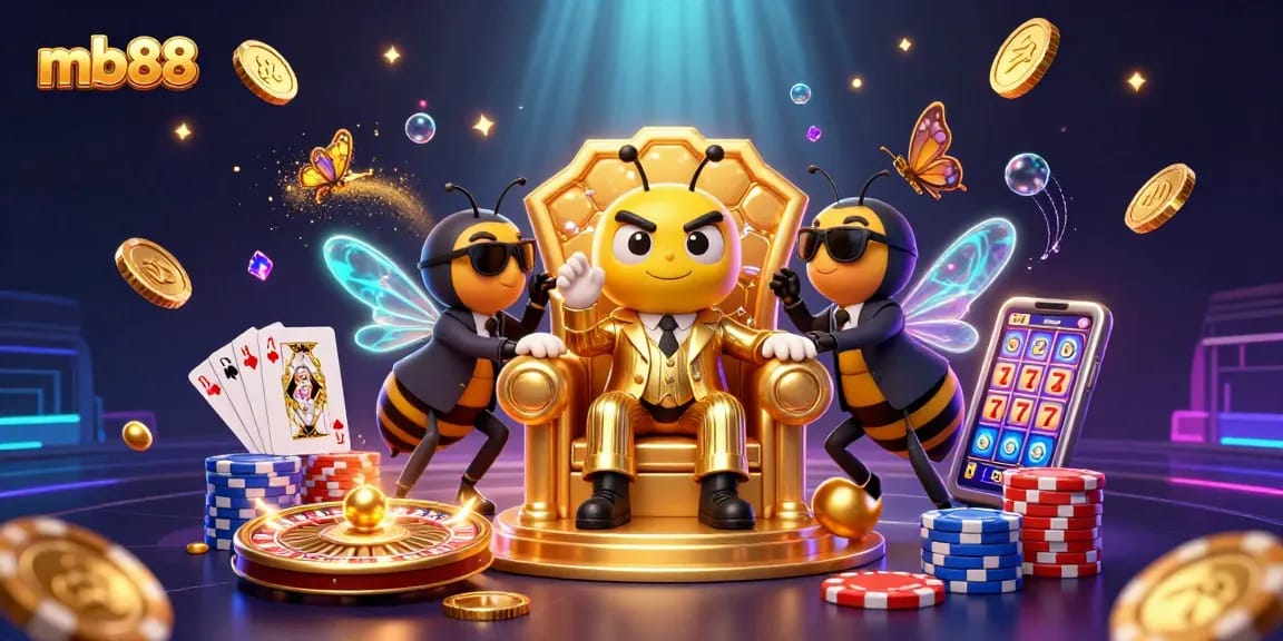 Experience mb88's thrilling casino world with our colorful 3D mob boss illustration.