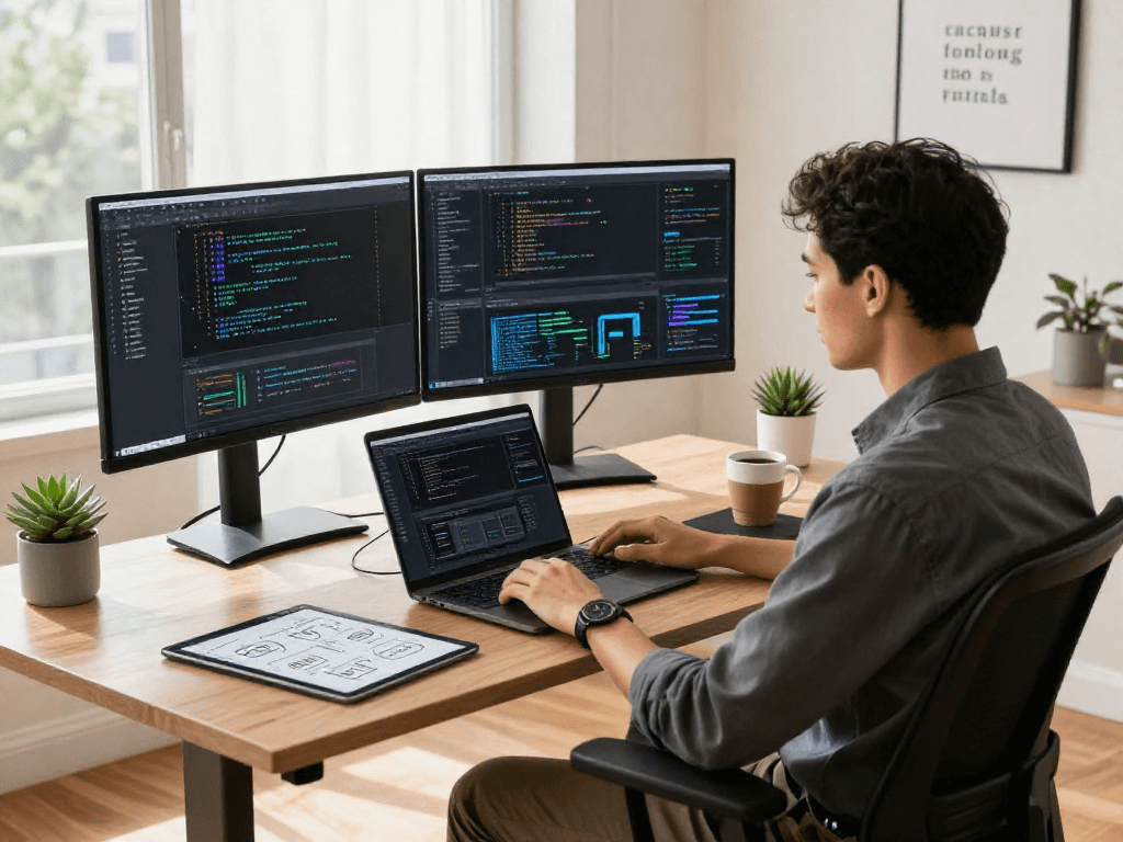 Focused developer working with crush ai algorithms in a modern tech workspace.