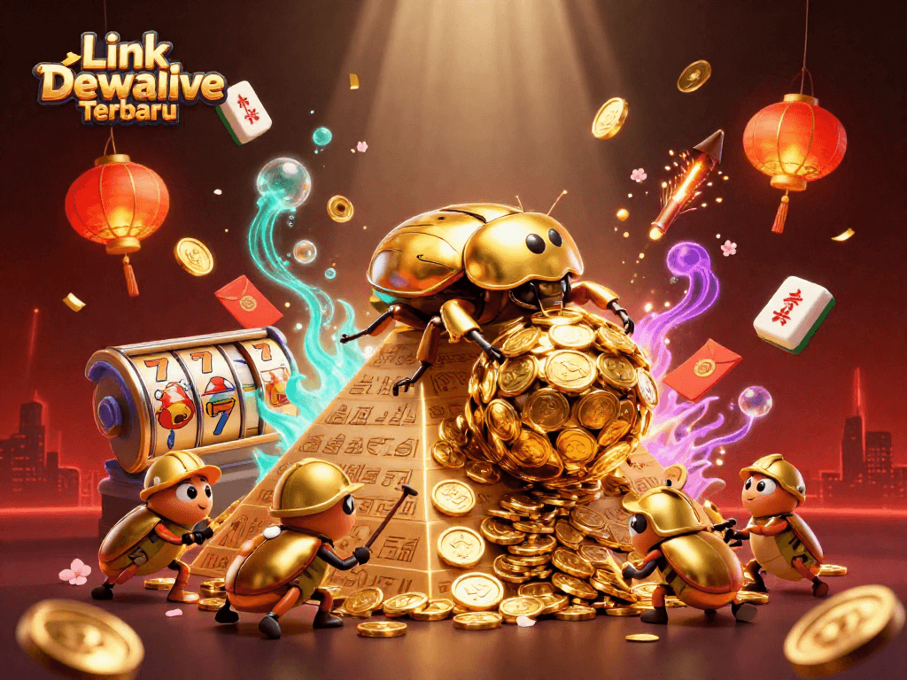 Spin and win with Link Dewalive Terbaru in this dynamic casino-themed illustration.