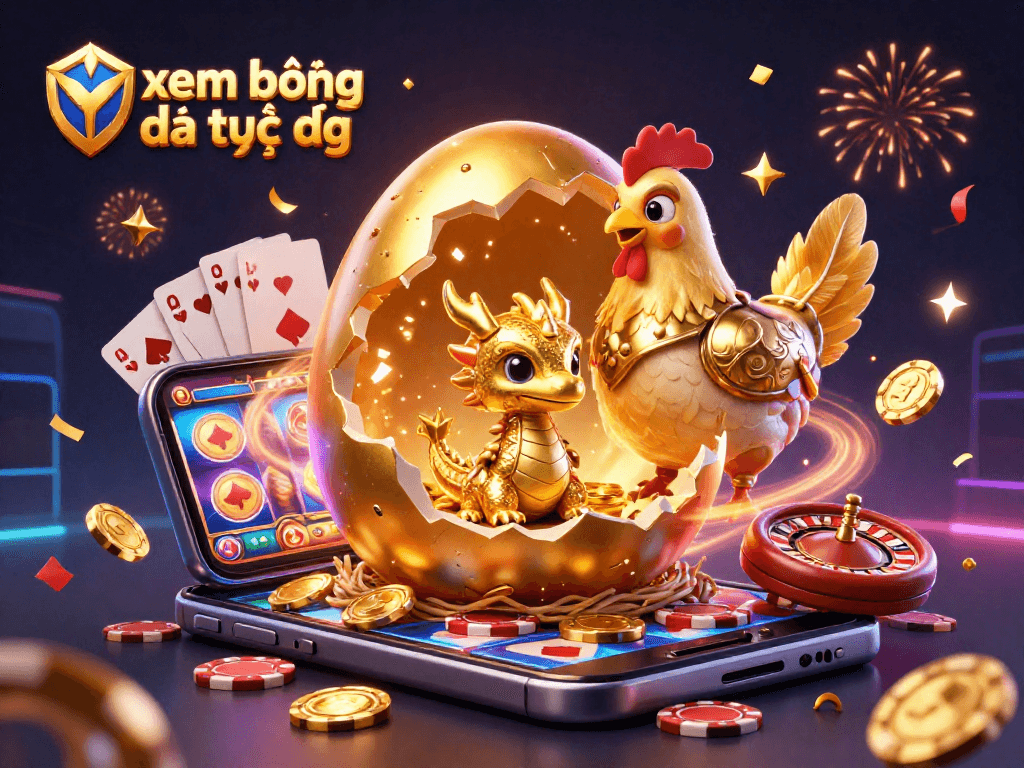 xem bóng đá trực tiếp with a baby dragon and golden poker chips amidst vibrant casino elements