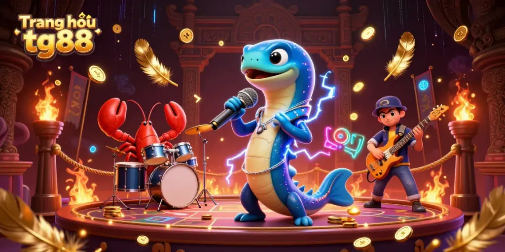 Experience the vibrant energy at Trang chủ tg88, featuring a DJ electric eel with a lobster drummer and seahorse guitarist.
