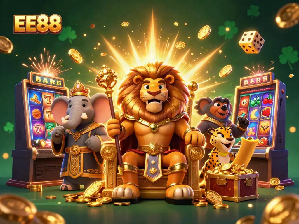 Experience the excitement of EE88 with a dynamic illustration celebrating casino gaming and extraordinary jackpots.