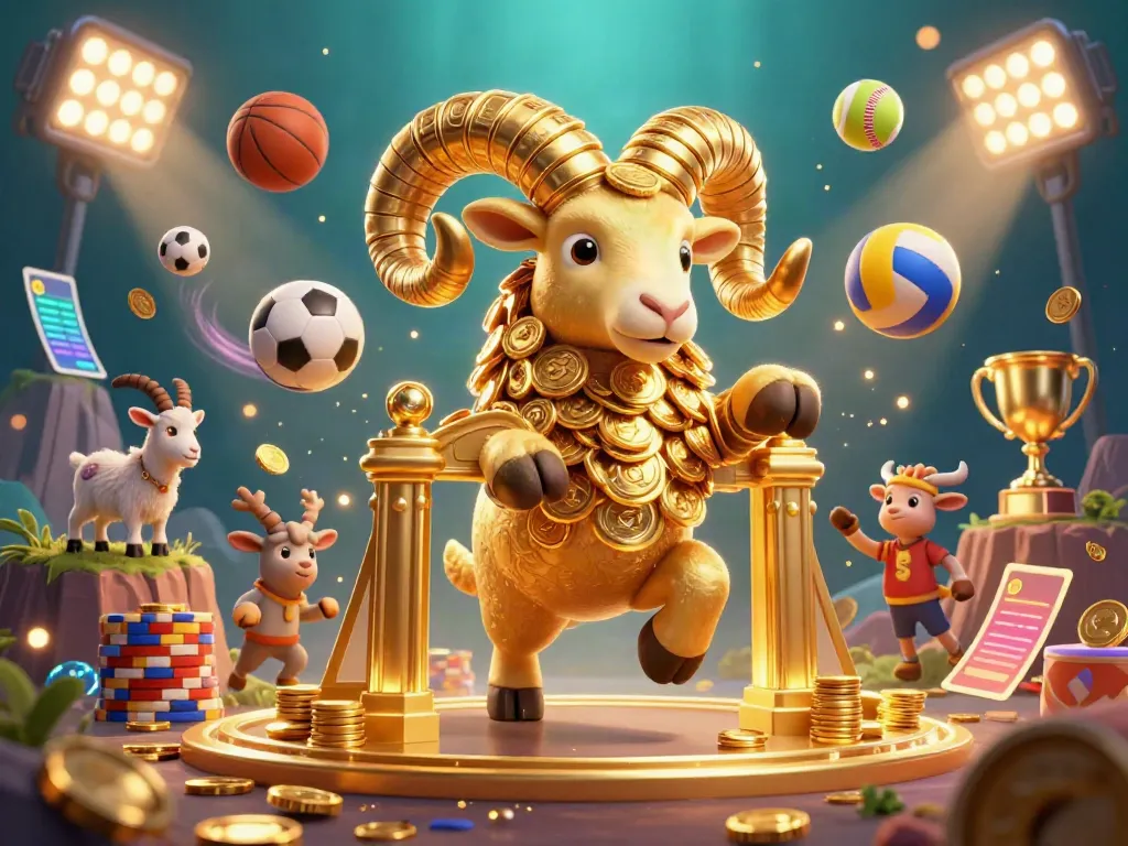 Experience exhilarating wins with FLY88's vibrant 3D casino scene featuring the golden ram and dynamic sports elements.