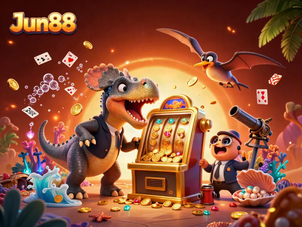 Catch exciting wins at Jun88's vibrant casino scene featuring dynamic characters and visuals.