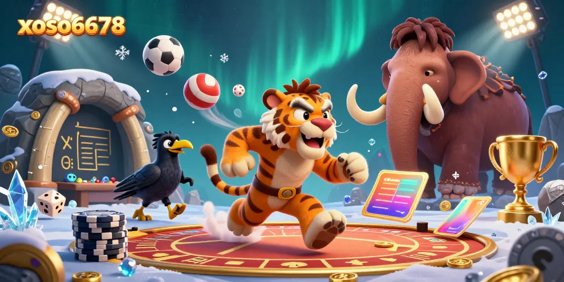 Experience the thrill of gaming at xoso6678 with a lively prehistoric casino featuring unique characters and sports elements.