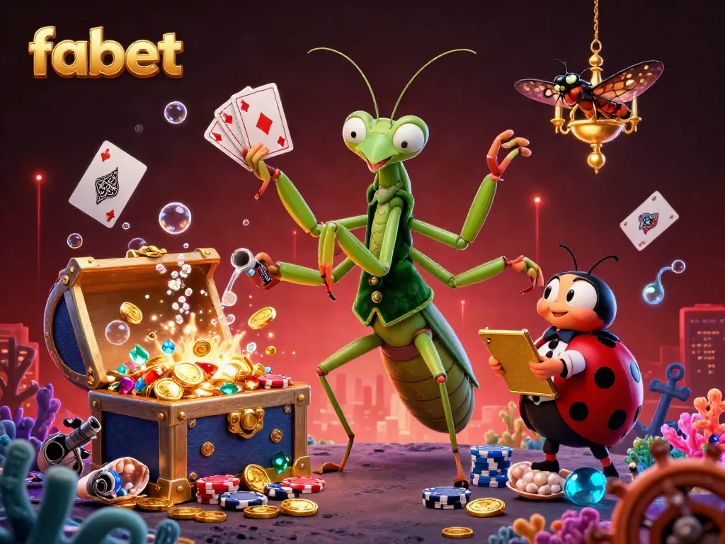 Experience the thrill of fabet's gaming universe with a vibrant underwater scene featuring a giant praying mantis card sharp and ladybug pit boss.