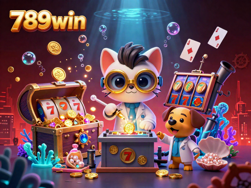 Engage with the vibrant gaming world of 789win, showcasing dynamic casino elements and characters.