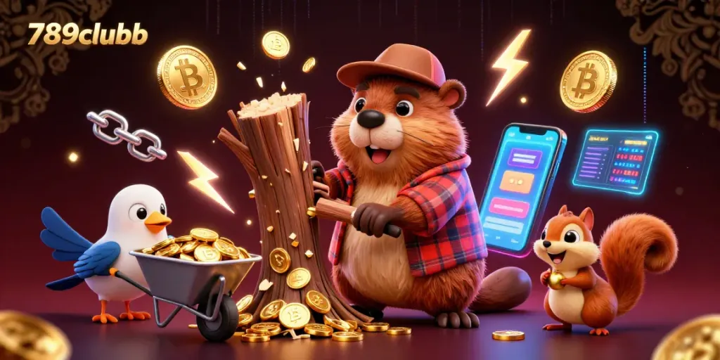 Engage with 789clubb's vibrant casino scene featuring lively characters and gold coins.