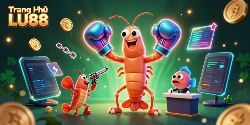 Engage with the vibrant world of Trang Chủ LU88, showcasing dynamic gambling elements and characters in a lively scene.