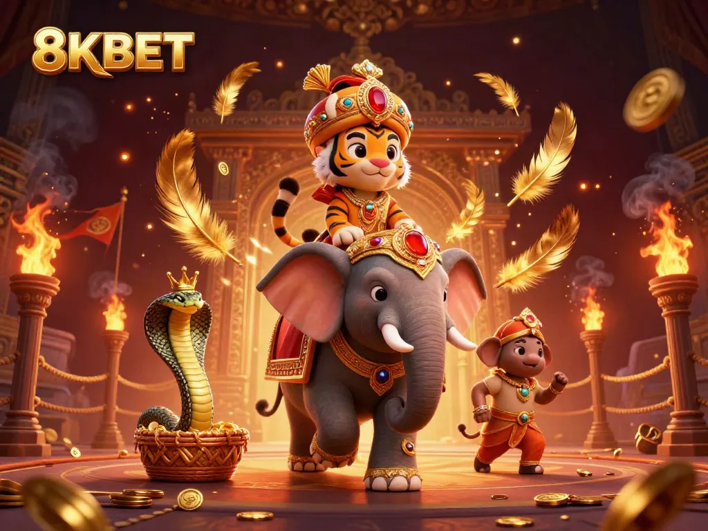 Experience betting thrills at 8KBET with colorful casino scenes and magical characters.