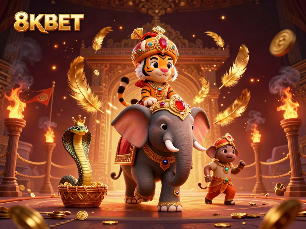 Experience betting thrills at 8KBET with colorful casino scenes and magical characters.
