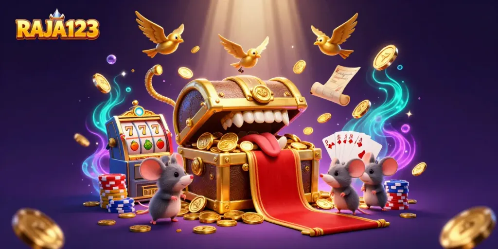 Win big with RAJA123 in this vibrant 3D casino adventure filled with treasure and exciting games.