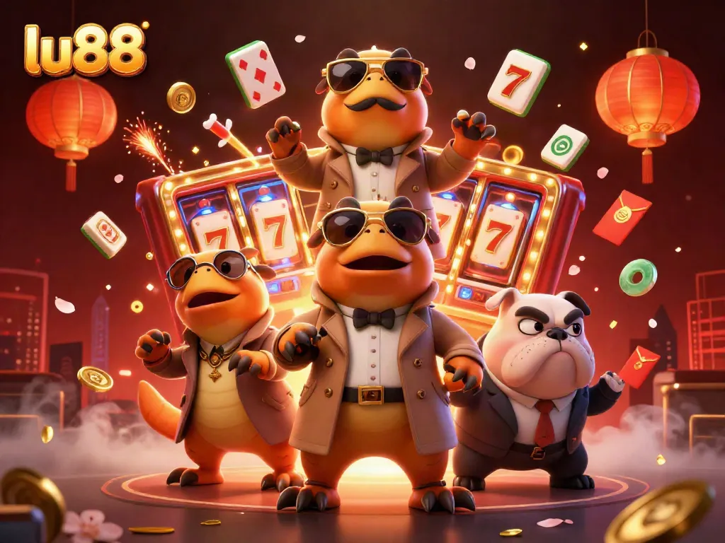 Experience the excitement of lu88 with animated raptors and casino elements in a vibrant atmosphere.