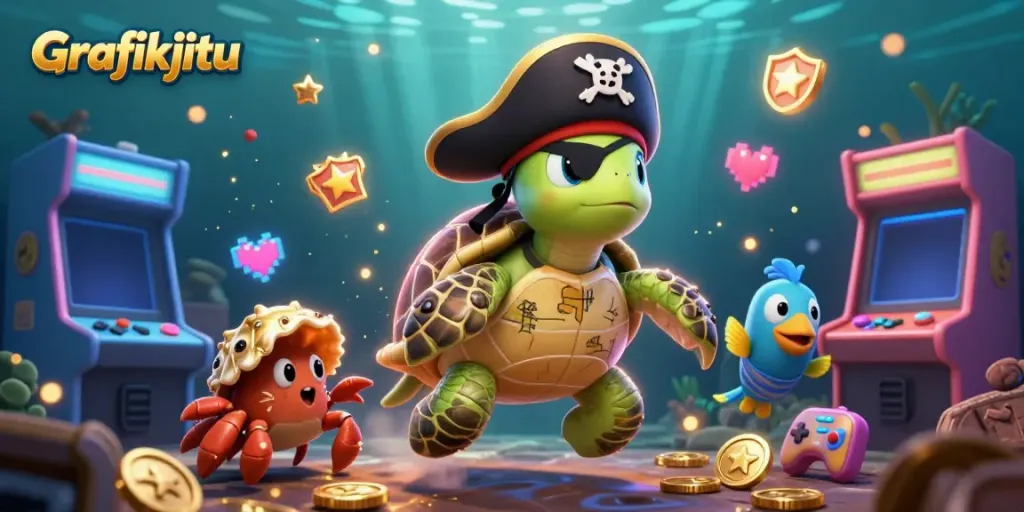 Experience thrilling gaming adventures with Grafikjitu in this vibrant underwater pirate scene.