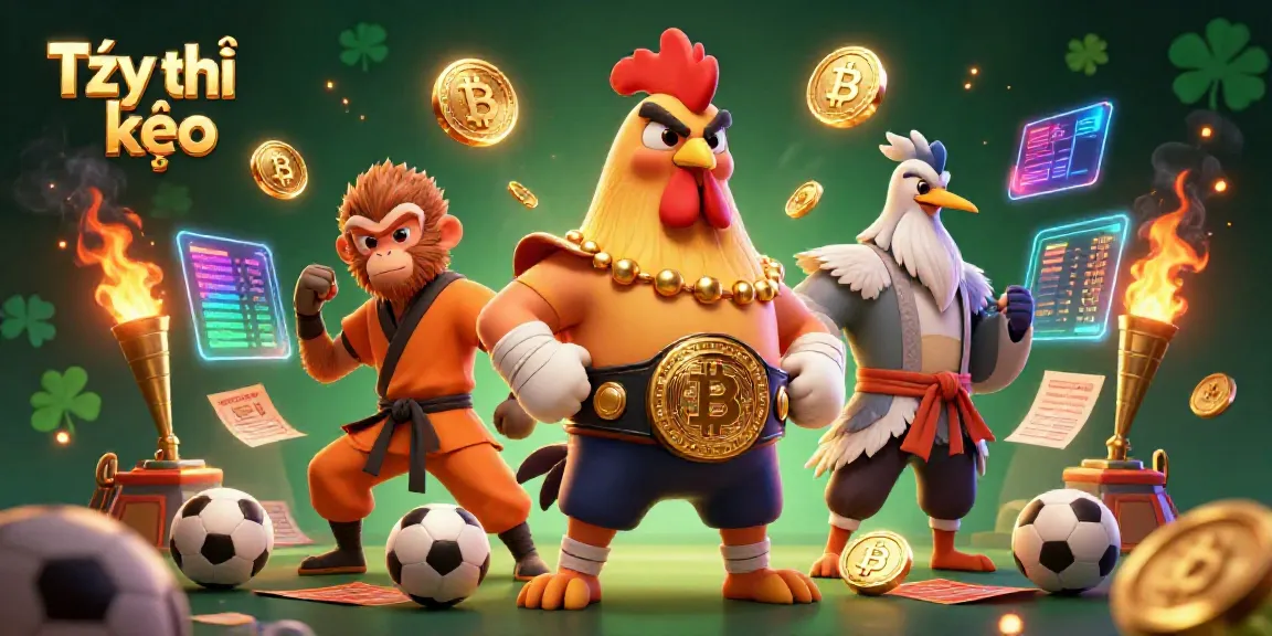 Experience Tỷ lệ kèo with fierce characters and dynamic betting elements in stunning 3D illustration.