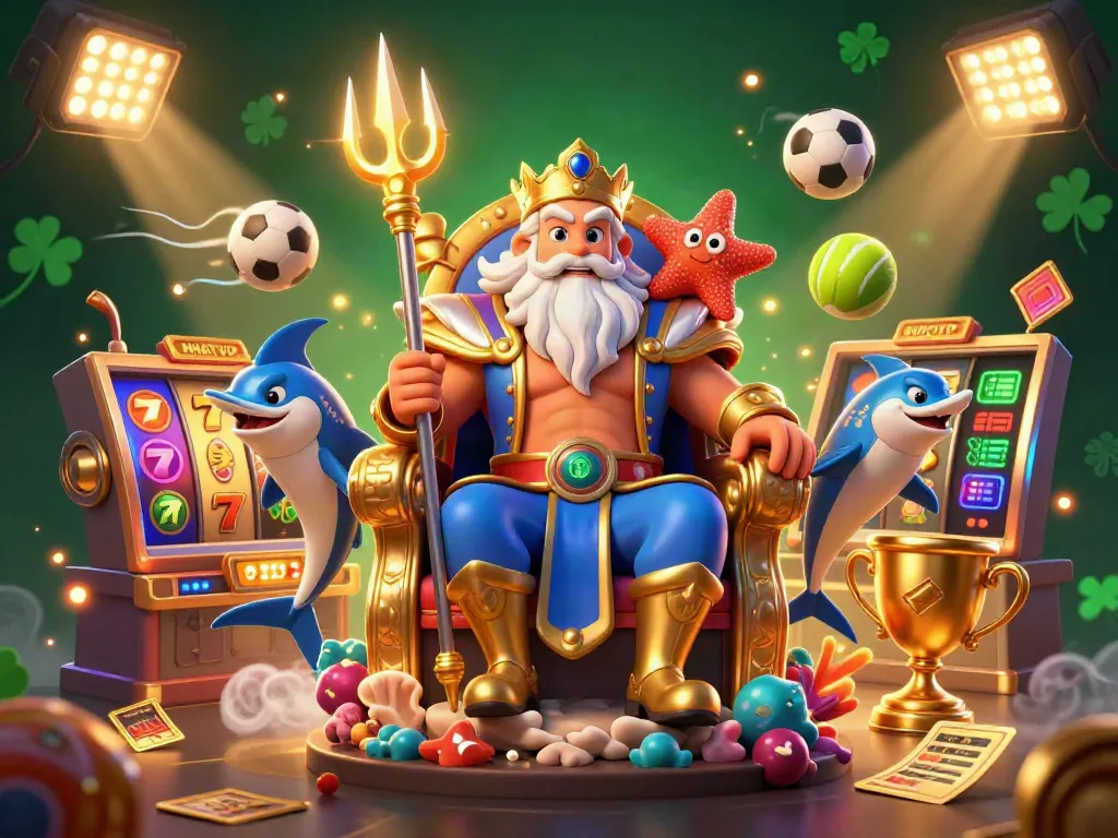 Win big with NHATVIP in a vibrant, action-packed casino scene featuring sea king Neptune.