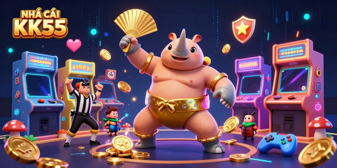 Witness the thrill at NHÀ CÁI KK55 while golden coins scatter amidst epic gaming elements.