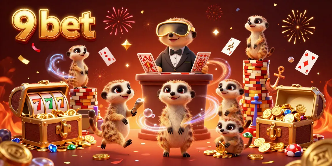 Experience dynamic gaming with 9 bet meerkats running a casino amidst festive chaos.