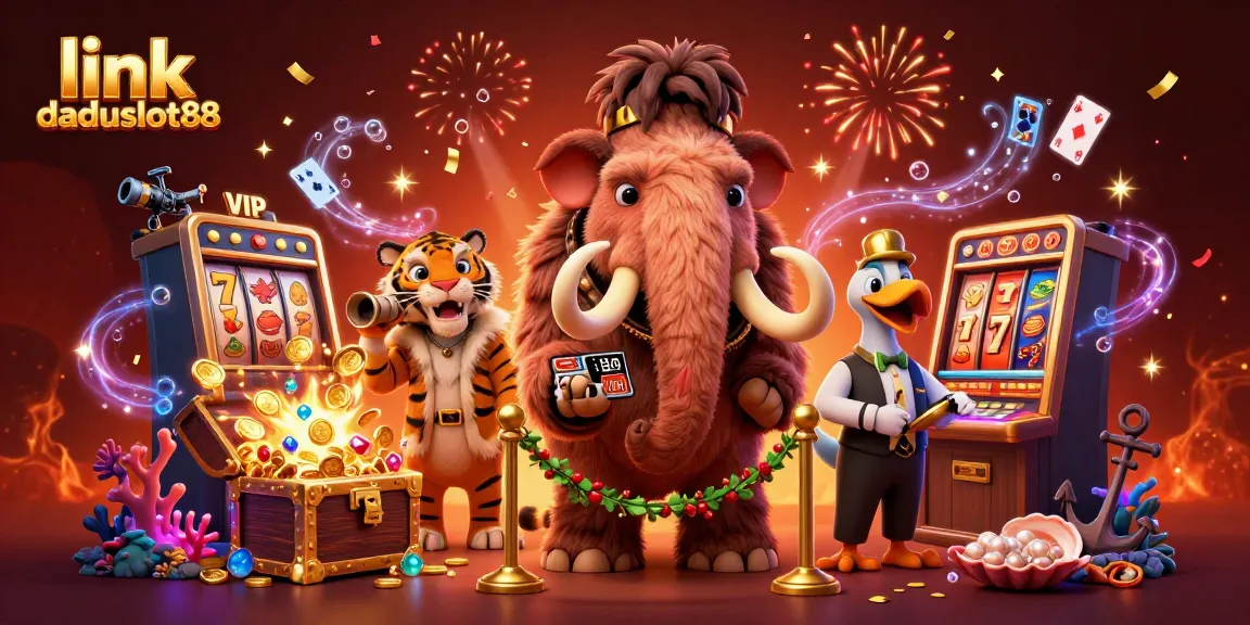 Gambar promo yang menggambarkan link daduslot88 dengan karakter kasino 3D yang menarik.