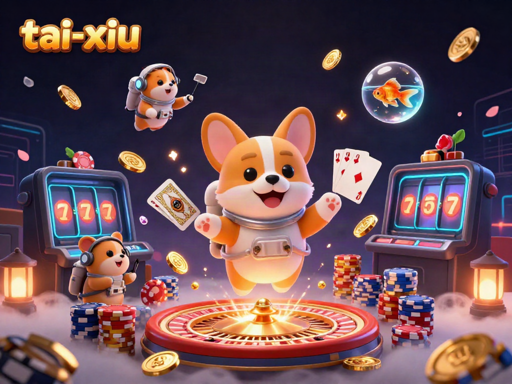 Experience the excitement of tai-xiu in a vibrant 3D casino floating scene with characters and dynamic game elements.