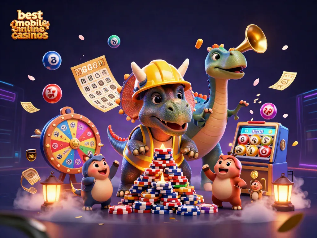 Experience the excitement of the best mobile online casinos with vibrant characters and engaging game elements.
