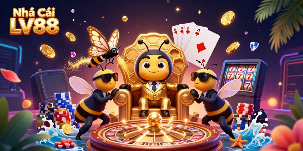Experience the excitement of Nhà Cái LV88 with a dynamic scene featuring a bumblebee boss and casino elements.