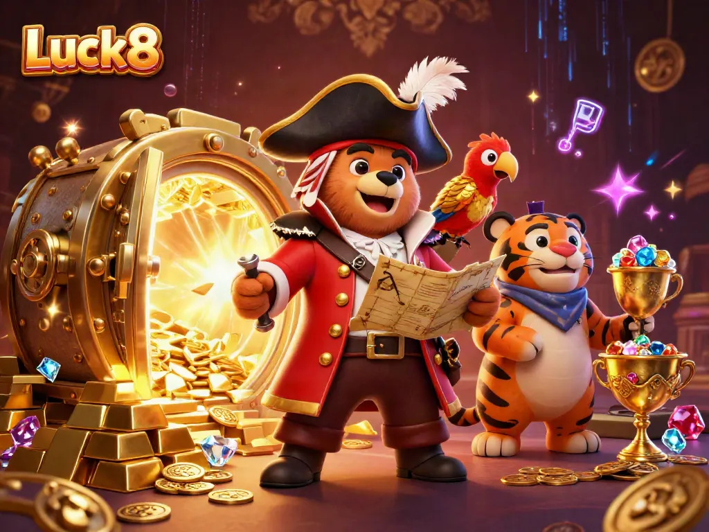 Experience the thrill of Luck8 in this vibrant casino-themed 3D illustration.