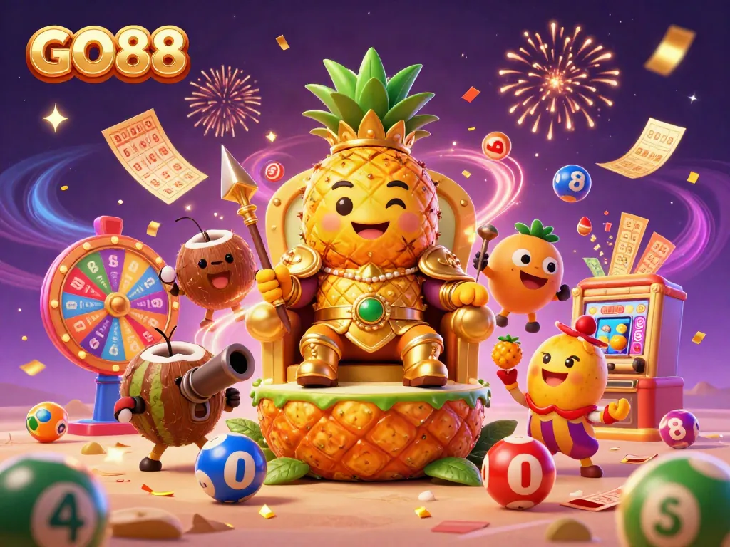 Experience excitement with GO88 as the golden pineapple king rules the vibrant beach casino.