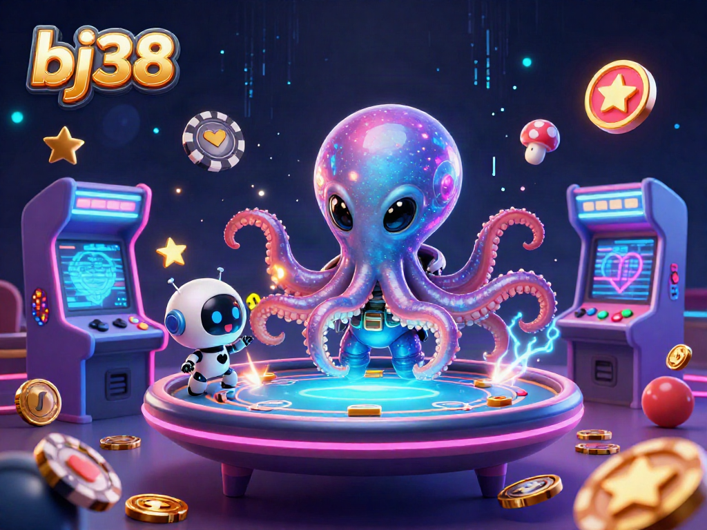Engage in thrilling gameplay with bj38 at a vibrant, holographic poker table featuring an alien octopus.