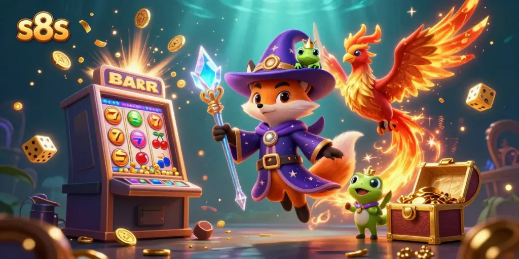 Experience thrilling wins with s8s in this vibrant casino scene featuring fantasy elements.