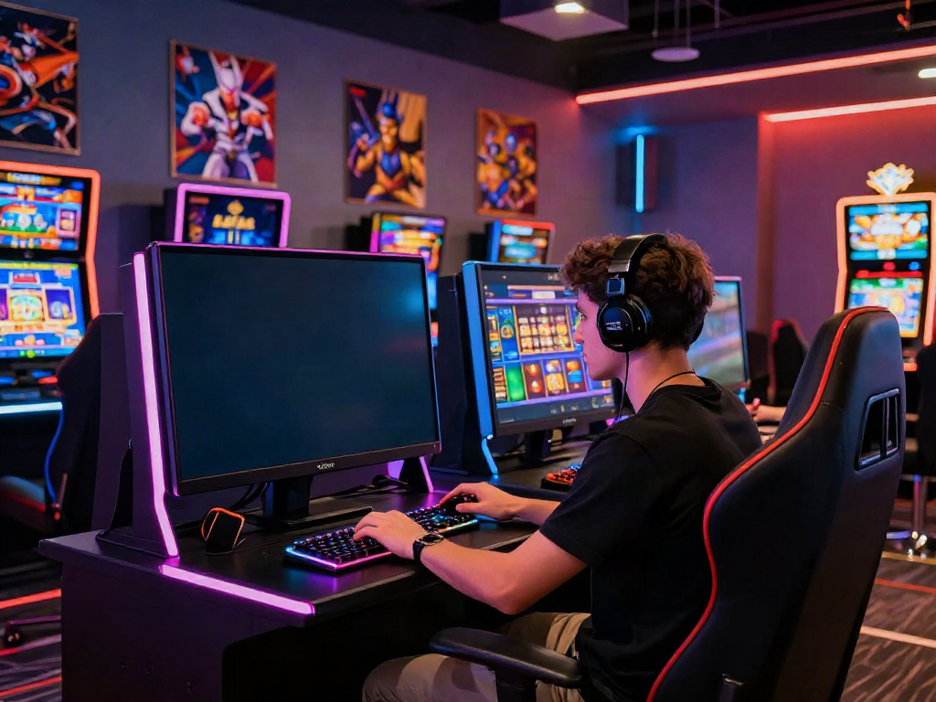Engaging scene of a user playing slot games in a vibrant online casino environment.
