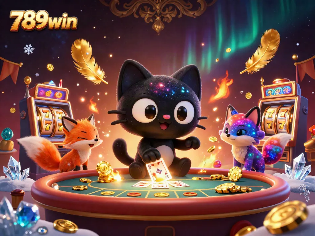 Engage with 789win's cosmic casino scene featuring animated characters and slot machines.