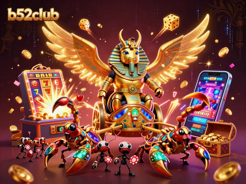 Engage with the b52club jackpot explosion in this vibrant 3D casino illustration featuring thrilling slot machine action.