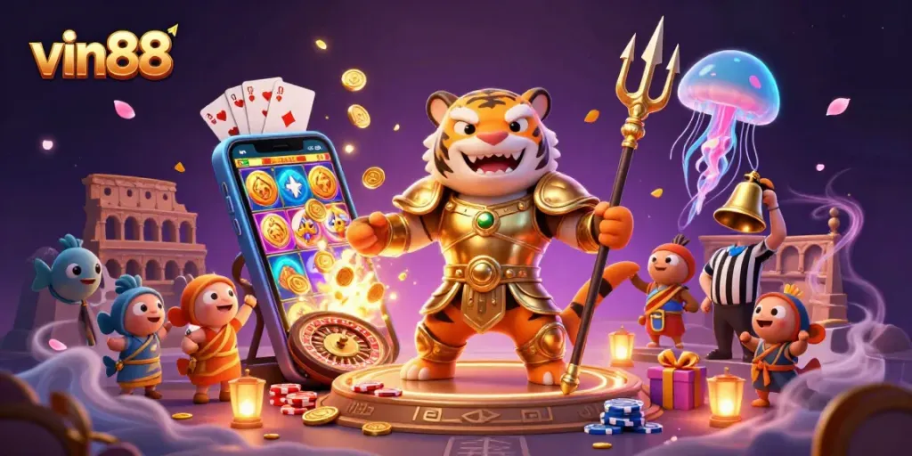 Engage in thrilling gameplay with vin88 while experiencing the excitement of a dynamic underwater casino scene.