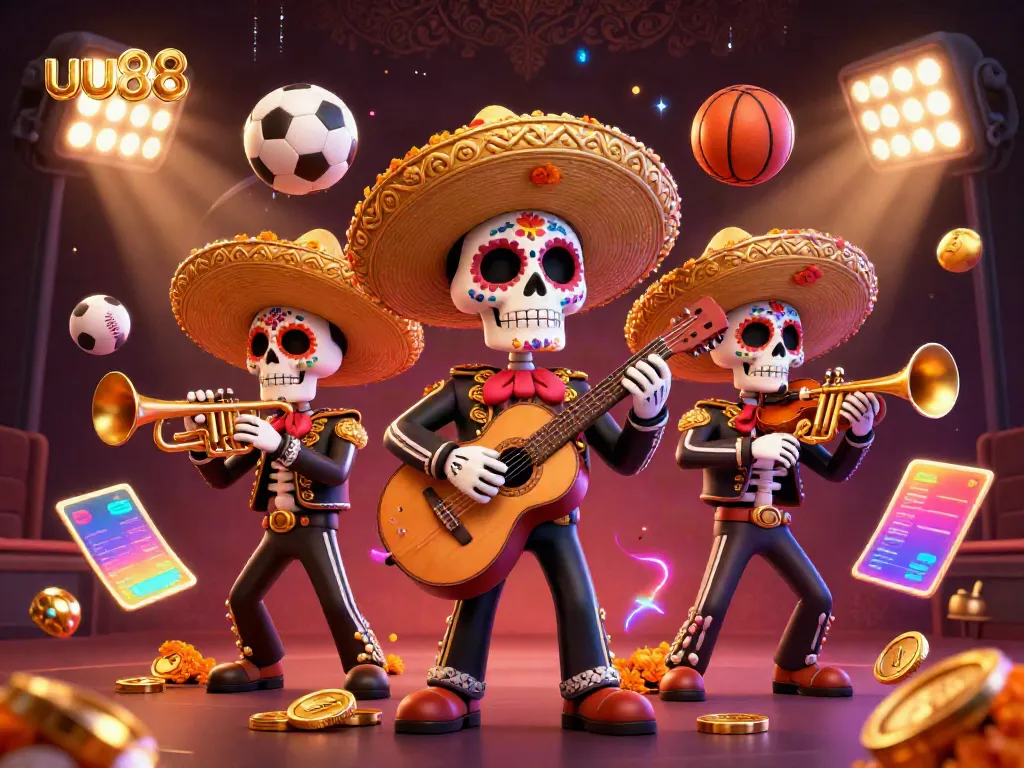 Experience the vibrant excitement of uu88 with a lively mariachi band amid casino elements.