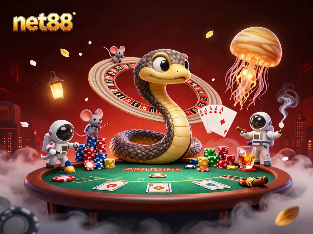 Experience thrilling bets at net88 with a cosmic casino featuring dynamic characters and colorful gaming action.