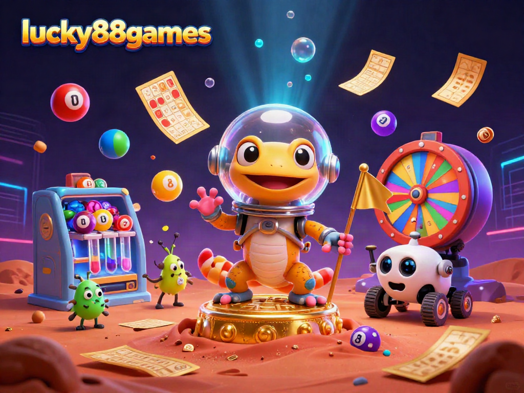 Engaging 3D illustration of lucky88games featuring a Martian gecko in a golden casino scene