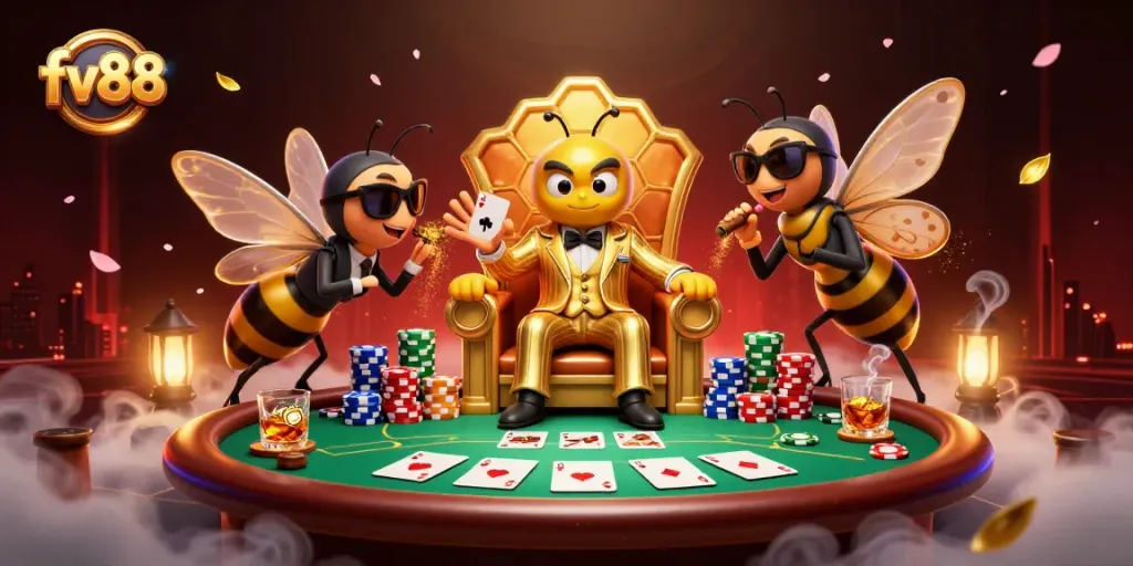 Experience exhilarating action at fv88 with a dynamic poker scene featuring cartoon characters.