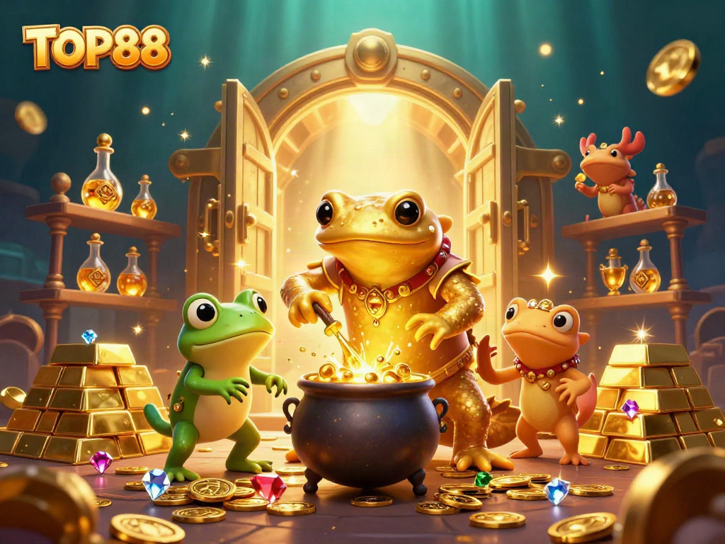TOP88 captures a magical casino scene with gold coins and characters in action.