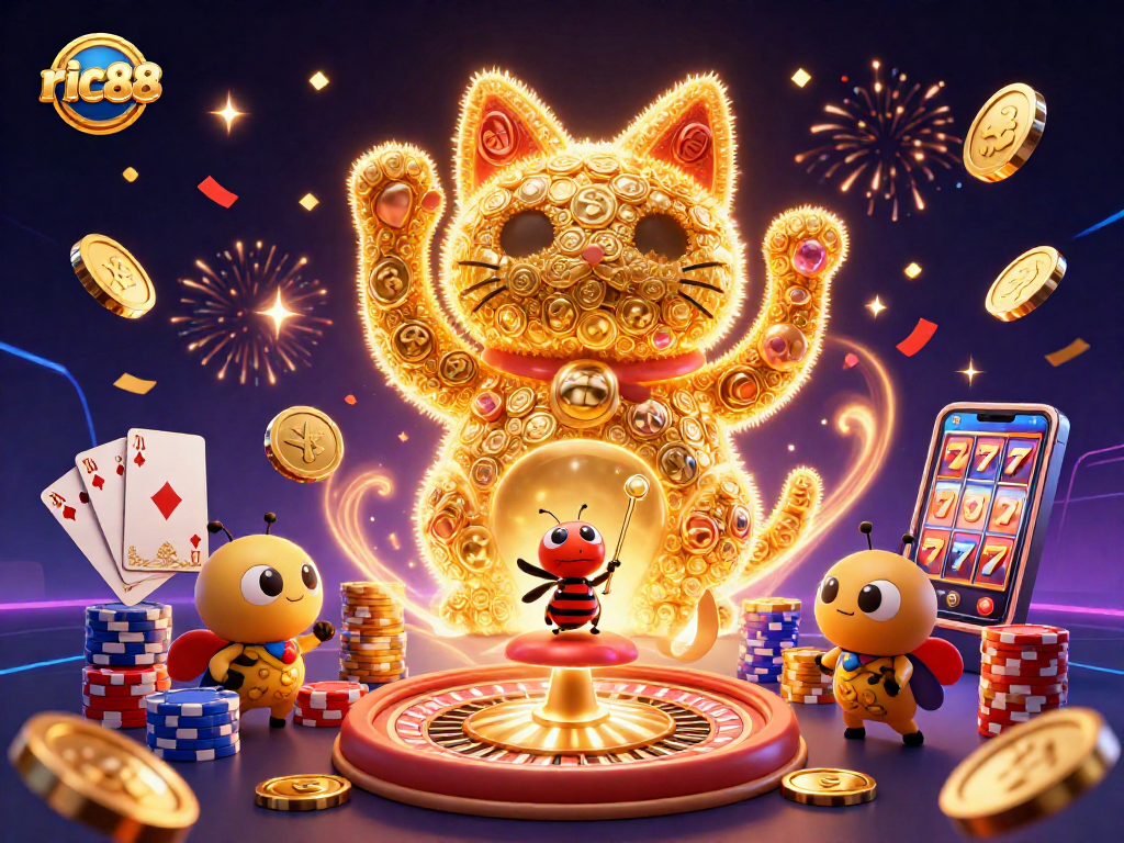 Experience the excitement of ric88 casino with vibrant golden symbols and lucky elements!