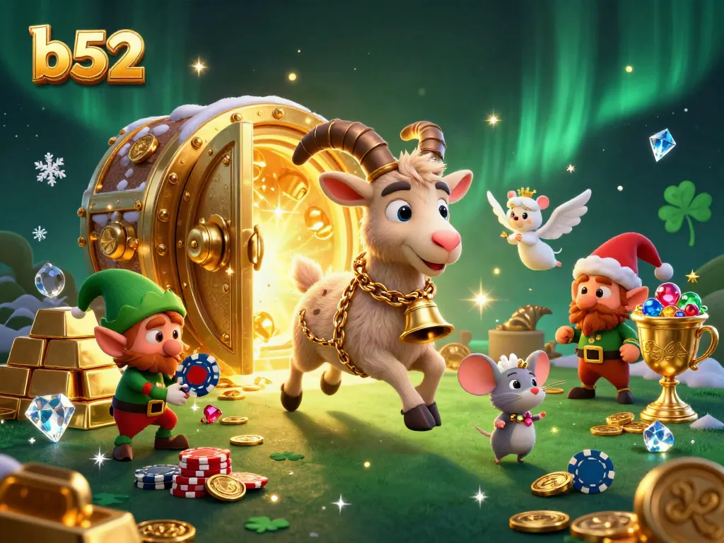 Experience thrilling action at b52 casino with festive characters in a vibrant holiday scene.