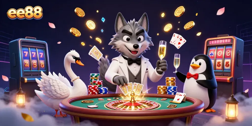 Experience the thrill of ee88 with an engaging casino scene featuring characters in action.