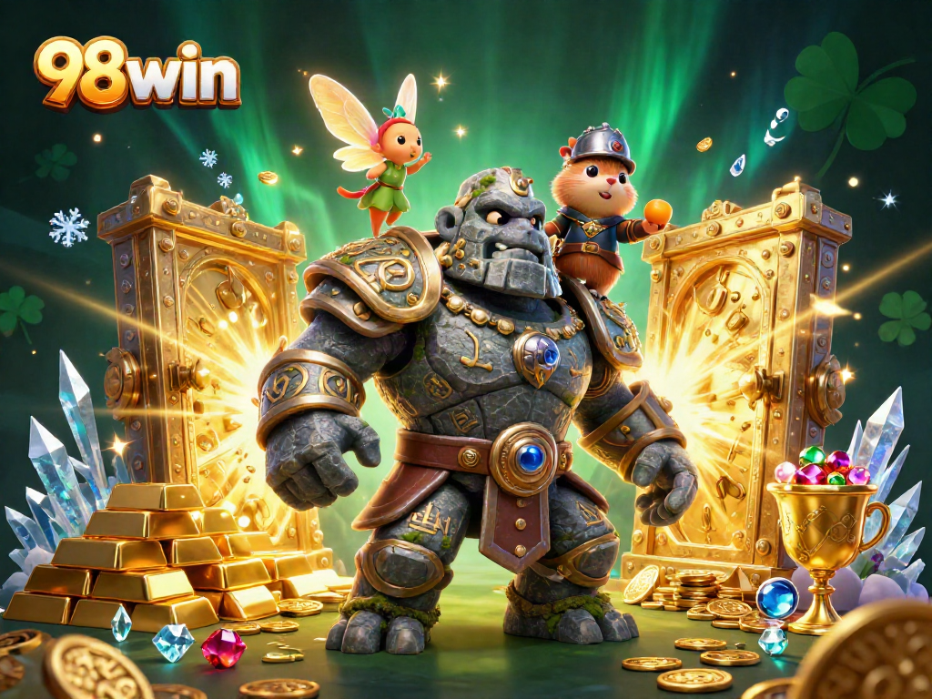 Experience thrilling wins with 98win's animated casino adventure featuring treasure and magic!