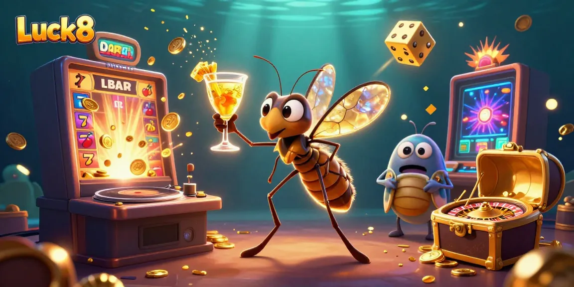 Luck8 captures the excitement of gaming with vibrant casino elements and cartoon characters.
