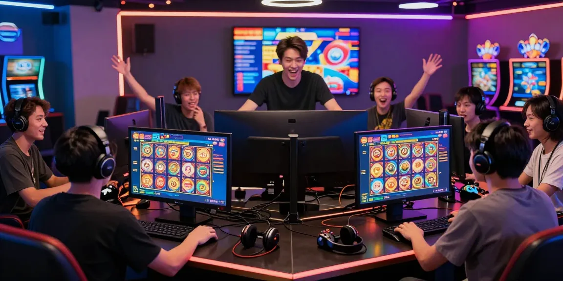 Excited gamers experiencing a vibrant slot777 game atmosphere in a dynamic gaming lounge.